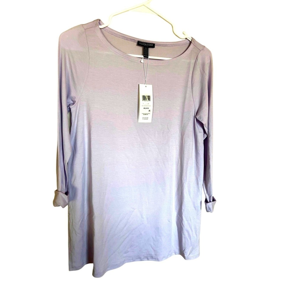 Eileen Fisher Petite Bateau Neck Tunic Wisteria Purple Tencel Jersey minimalist